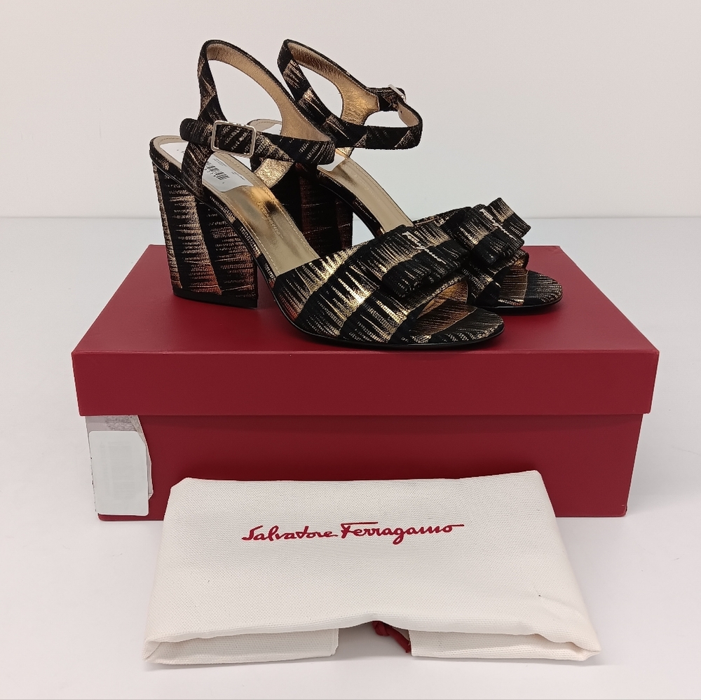 Salvatore Ferragamo Violet Laminated Leather Heeled Sandals - Size 9.5/EU40